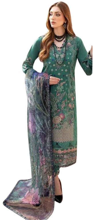 GenericSwastikk Unstitched Pakistani Suit self Embroidery with patch work For Women, Girls No AccessorieN o Lace included. Dark green suit with Contrast Cotton duptta