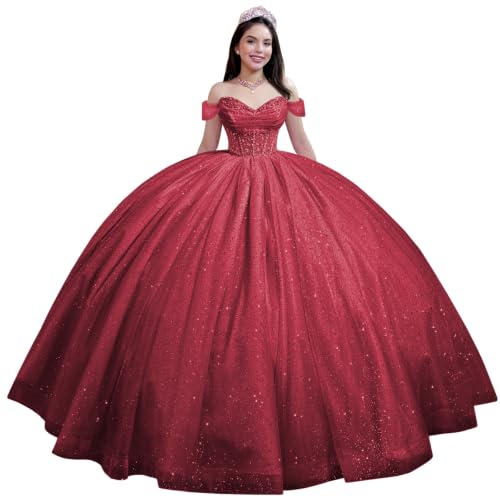 Youjiayi Glitter Tulle Burgundy Quinceanera Dress with Train Size 22