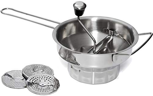 Bezrat Stainless Steel 2-Quart Food 3 Discs | Kitchen Mill for Mashing, Straining