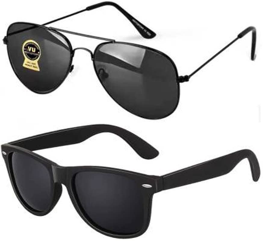 Black Aviator & Rectangular Combo Sunglasses for Men And Women with UV Protection (Lens Black & Black || Frame-Black || FRH-526) - Pack of 2-image-13