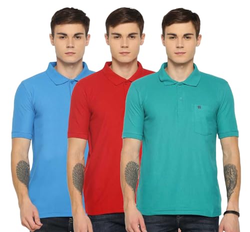 Image of Dollar Men's Pack of 1 Solid Cotton Blend Polo Neck T-Shirt