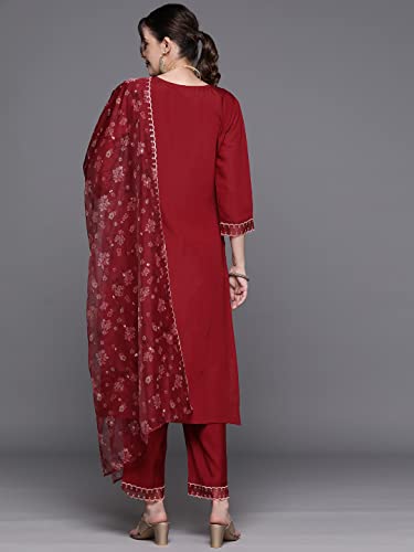 Image of INDO ERA Rayon Embroidered Straight Kurta With Pant & Dupatta Set For Women (KH9RD7029)