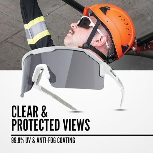 Jackson Safety Maxview+ Anti-Fog Ballistic-Rated Safety Glasses - ANSI Z87.1 Wraparound Anti-Scratch Eye Protection for Men & Women - White Frame with Smoke Lens - Pack of 1 - Thumbnail 4