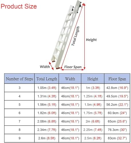 Black Wood Attic Loft Ladder - 8 Step Adjustable Sliding Rail with Anti-Slip Rubber Feet, Perfect for Loft Beds and Egress Stairs (2.34m / 7.7ft)