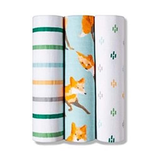 Image of Muslin Baby Blanket Set of 3 Fox Print 47 inch x 47 inch