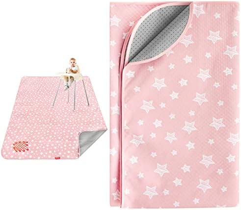 Extra Large Baby Splat Mat 54''x 72'', Anti Slip Waterproof High Chair Mat Baby Feeding Table Cloth Floor Mat Cover, Baby Art Playtime Mat for Craft/Mealtime, Washable Portable Picnic Mat - Pink Star