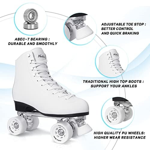 Nattork Patins à glace réglables pour garçons et filles, adultes, rembourrage doux et support de cheville renforcé, patins de hockey sur glace pour débutants