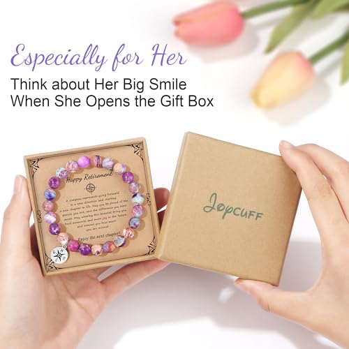 JoycuFF ๐ฅ๐ฒ๐๐ถ๐ฟ๐ฒ๐บ๐ฒ๐ป๐ ๐๐ถ๐ณ๐ ๐ณ๐ผ๐ฟ ๐ช๐ผ๐บ๐ฎ๐ป, Teacher Coworker Nurse Retirement Gifts for Women Colorful Imperial Jasper Compass Bracelet 7