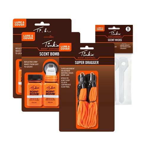TINK'S Scent Lure Value Pack | Scent Dispensing Lures & Cover Scents, Hunting Accessories Variety Pack Includes (2) Scent Bombs, (1) Scent Dragger & (1) Scent Wicks, Use Doe Estrus