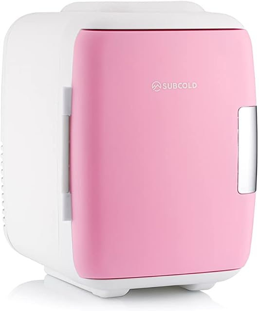 Subcold Classic4 Mini Fridge - Cooler & Warmer | 4 Litre/6 Cans | AC+USB | Portable Small Fridge for Skincare, Bedroom, Dorm, Car, Travel (White/Pink)