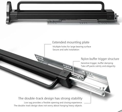 Extendable Trouser Rack Pull-Out Trousers Racks Aluminum Alloy Pull Out Clothes Rail Thickened Base Pants Hanger Three-Section Damping Slide Rail Slideable Hang image 5