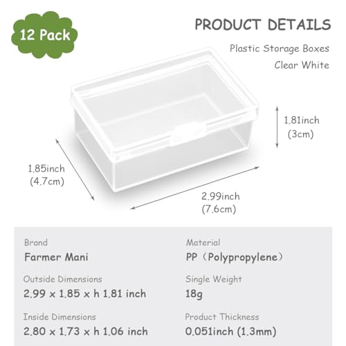 Image of 12 Pcs Rectangle Clear Plastic Box Containers (2.99 x 1.85 x1.81 inch) - Small Bead Organizer for Jewelry Findings and Art Supplies