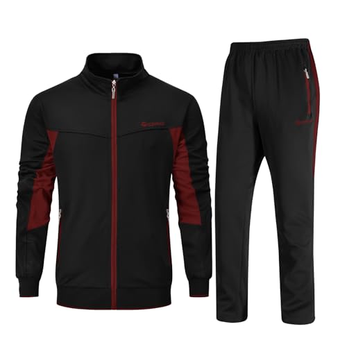 Rdruko Jogginganzug Herren Set Trainingsanzug Sportanzug Langarm Freizeitanzug Männer Tracksuit für Fußball Gym-Schwarz Weinrot L