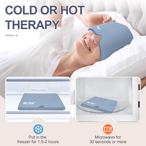 Image of EXQUISLIFE Migraine Headache Relief Cap, Gel Ice Head Wrap, Hot and Cold Therapy, Headache Eyes Mask for Sinus, Puffy Eyes, Tension and Stress Relief (Grey)