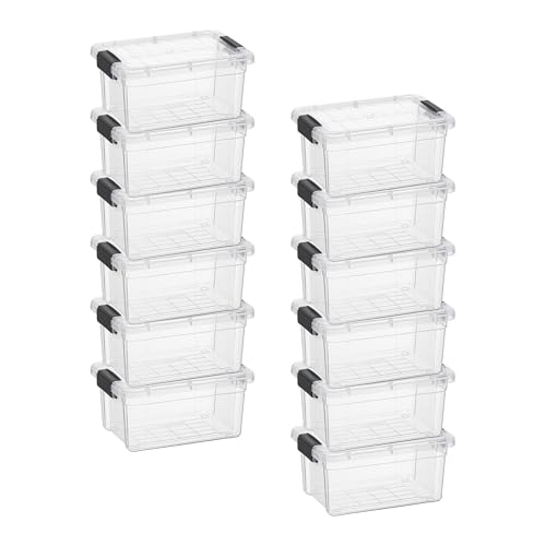 Image of Superio 1.05 Quart Mini Clear Plastic Storage Container with Lid, Stackable Small Organizer Box for Crayons, Art Supplies, Beads, Sewing, Stationery & Food Storage, 12 Pack