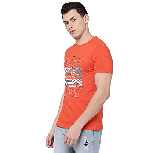 Image of Wrangler Men Bright Orange Graphic Regular Fit T Shirt
