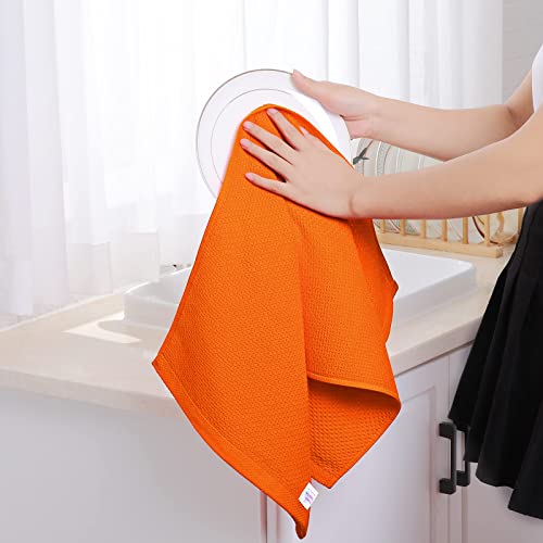 Image of Homaxy 100% Cotton Waffle Weave Kitchen Dish Towels, Ultra Soft Absorbent Quick Drying Cleaning Towel, 13 x 28 Inches, 4-Pack, Orange