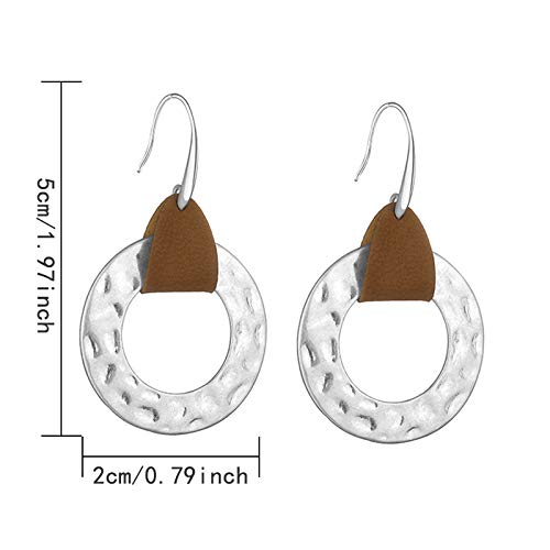 Women Pu Leather Geometric Irregular Round Earring For Girls Square Dangle Drop Boho Ear Jewelry-2 Pairs #TOP1