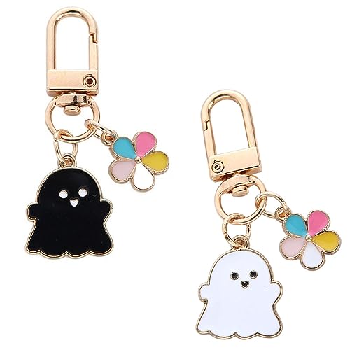 NISCAYA 2Pcs Cute Ghost Keychain Funny Cartoon Ghost Flower Key Rings Key Chain Gifts for Party Men Women Bag Pendant DIY Jewelry Accessories