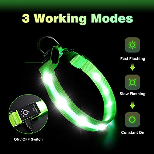 Petisay Light Up Dog Collars -100% Waterproof - Usb Rechargeable - Ultimate Bright Led Safety Collar For All Dogs(Green, Medium #TOP3