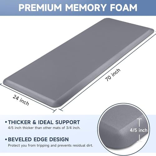 Image of 4 /5 Inch Thick Kitchen Mats for Floor, StepRite Kitchen Rug for Standing Desk, Non-Slip, Thicker, Stain & Water Resistant, Comfort Anti Fatigue Floor Mat for Home, Kitchen, Office - Grey,70 * 24''