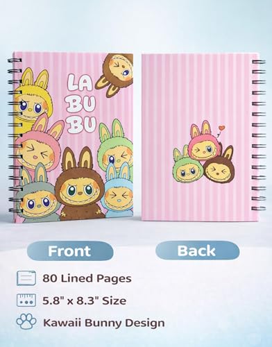 Image of LABUBU Pink Cute Spiral Diary - A5 Notebook for Kids Girls | Aesthetic Journal Book with Ruled 200 Pages | 80 GSM | Small Notebook Diary for School | Journaling Diaries | Notes & Gift