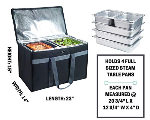 Pursetti Insulated Food Delivery Bag-Made from Premium Commercial Grade Materials to Fit 4 Full-Sized Chafing Steam Table Pans to Keep Food Hot or Cold