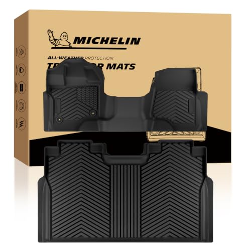 Image of Michelin Vehicle Mats for 2015-2026 Ford F150 SuperCrew Cab Bench Seat | Fit Carpet Floor Rear w /o Fold Flat Storage, Custom Fit Floor Mats, All-Weather TPE Truck Liners, Non Slip, 2 PCS, Premier
