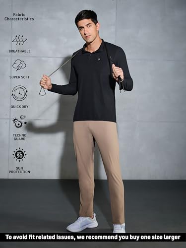 Image of TECHNOSPORT Men Polyester Slim Fit Polo Neck Full Sleeve Matpiq T-Shirt with Patch Pocket for Regular Use