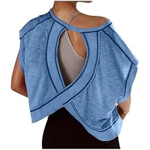 Open Back Tops for Women Backless Workout Short Sleeve Shirts Gym Yoga Athletic Tshirt 2025 Slouchy Crop Running Tees