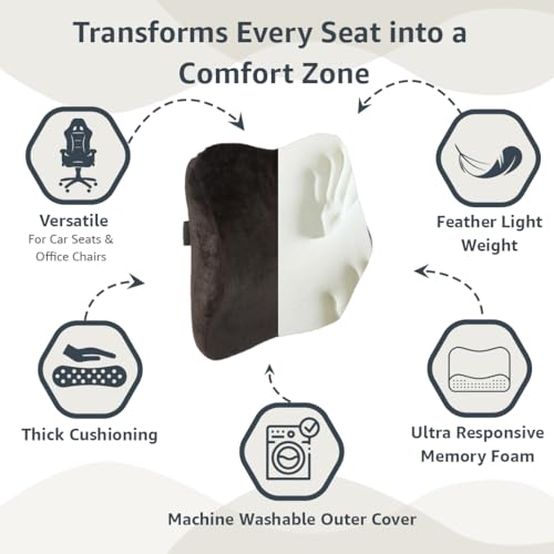 Image of Amazon Basics Car Neck Rest Pillow- Large | Ergonomically Designed | for Driving, Travel Comfort | Memory Foam, Cotton Cushion with Washable Cover | 28x26x12 Cm | 1 Year Warranty | Black