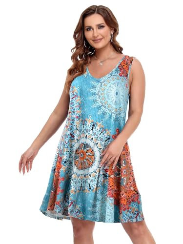 Image of BELAROI Women Casual Summer Beach Dresses Plus Size Sundress V Neck Pockets Swing Tank Dress Cover Ups
