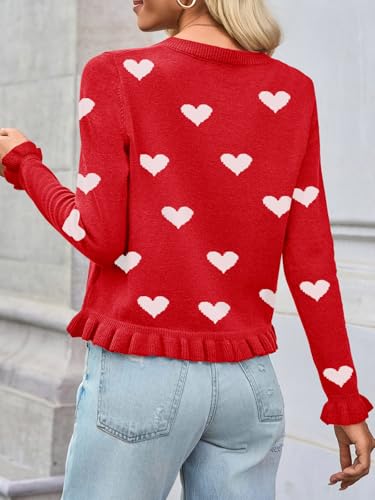 Image of Saodimallsu Womens Ruffle Cardigan Sweaters Button Up Crew Neck Long Sleeve Cropped Sweater Cute Soft Knit Tops