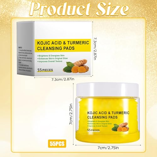 55 Stück Turmeric Kojic Acid Exfoliating Cleansing Pads, Turmeric Kojic Acid Cleansing Pads, Kojisäure- und Kurkuma-Reinigungspads, tiefenreinigende Poren, Kurkuma-Kojisäure-Pads für Alle Hauttypen