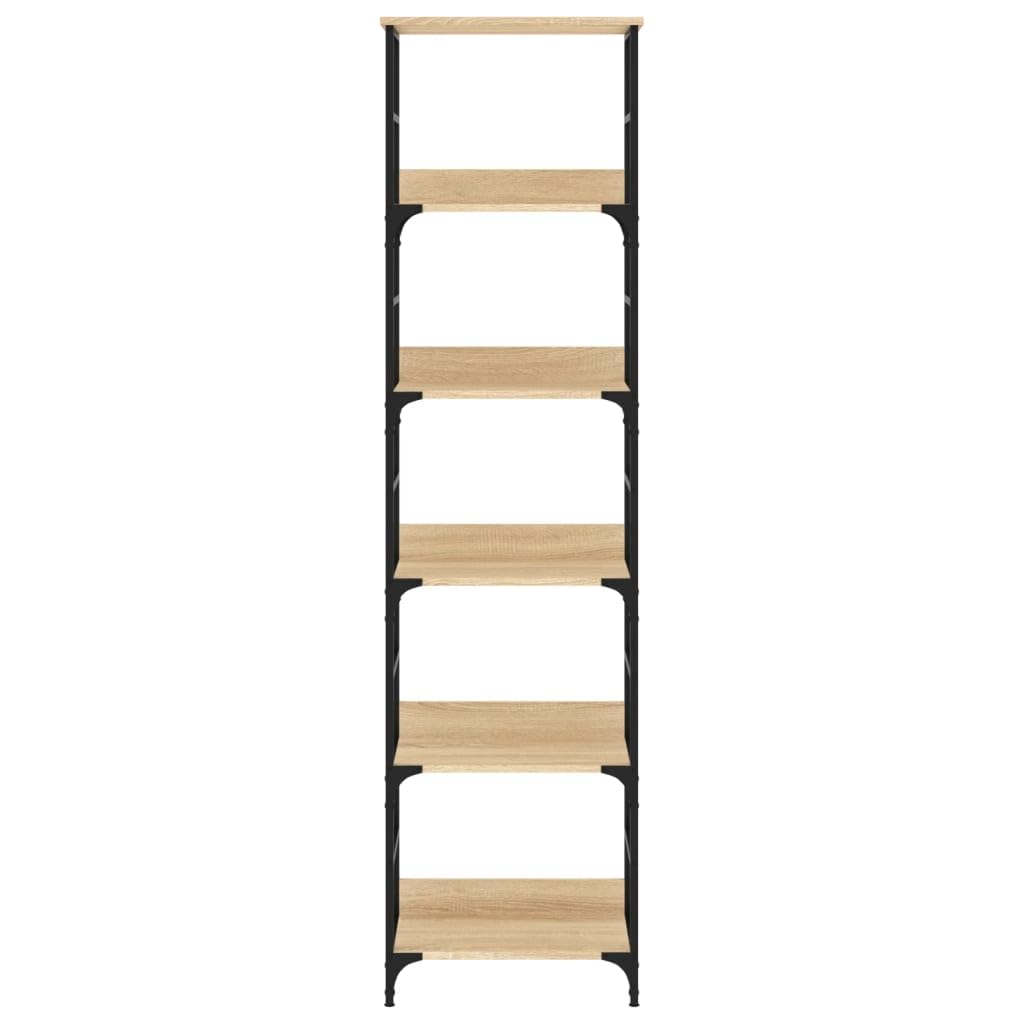 Estantería de madera de roble Sonoma, 50 x 33 x 188,5 cm, madera y acero, estilo industrial con 5 compartimentos, fijada a la pared para salón, oficina y pasillo