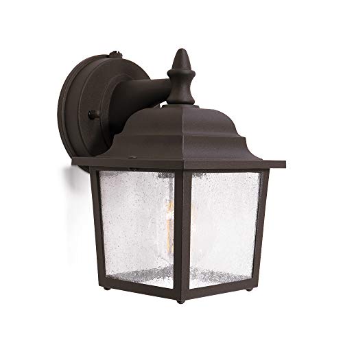 Coramdeo Greystone Outdoor Dusk To Dawn Wall Light Fixture - Wall Mounted Sconce Exterior Lights W/Seedy Glass, Outdoor Lights For Patio, Porch - E26 Standard Socket For Home Lighting - Rustic Bronze #TOP4