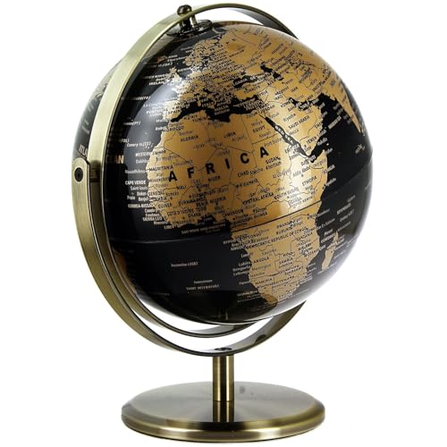Black & Gold World Globe with 720° Rotating Stand – 27cm Large Decorative Earth Globe for Home, Office, or Desk – Elegant Educational Gift Ornament