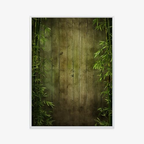Feuilles de bambou cadre alu argenté tableau bois sombre 60x80