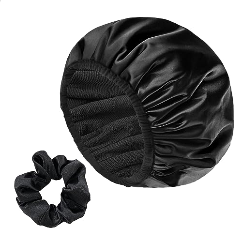 Yonchic Bonnet douche satin 3 couches imperméable noir