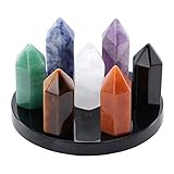 Material: 7 Chakra(Amethyst, Bergkristall, Grün Aventurin, Tigerauge, Sodalith, Obsidian, Rot Aventurin), Obsidian Base. Stein Dimension: ca.33-37mm lang und ca.14-16mm breit. Verpackung: 7x verschiedene Steine + 1x 8cm Obsidian Base
