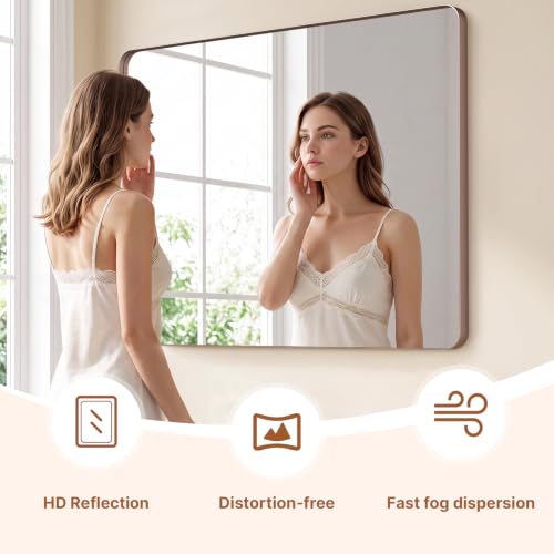 Image of Kosmonia 40x30 Inch Bathroom Vanity Mirror Brushed Rose Gold