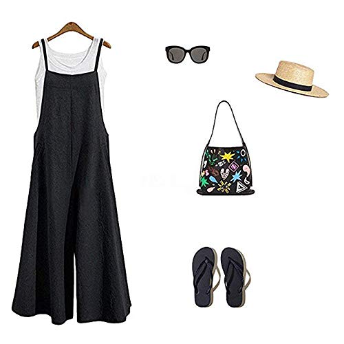Lncropo Womens Casual Overalls Baggy Wide Leg Jumpsuits Bib Pants With Pockets,Black, 2Xl #TOP2