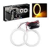 Grandview LED COBイカリング66連 90mm ヘッドランプ アンバー 黄色 カバー付き 安定器付き エンジェルアイ 2個セット 車用ライト（アップグレード版）