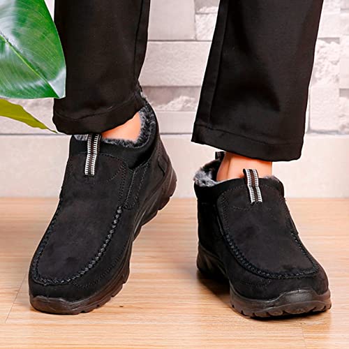 Men's Snow Boots Solid Color Flat Lazy Shoes Round Toe Slip On Ankle Booties Winter Fur Lined Sneaker Outdoor Walking Shoes4
