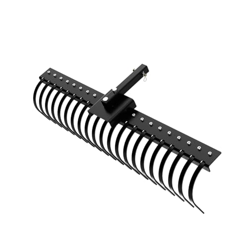 VINGLI 60 Tow Behind Landscape Rake with 21 Spring Steel Tines 2 Receiver Lawn Dethatcher Rake for ATV/UTV & 3-Point Hitch Tractor for Leaves Pine Needles Debris Grass Black
