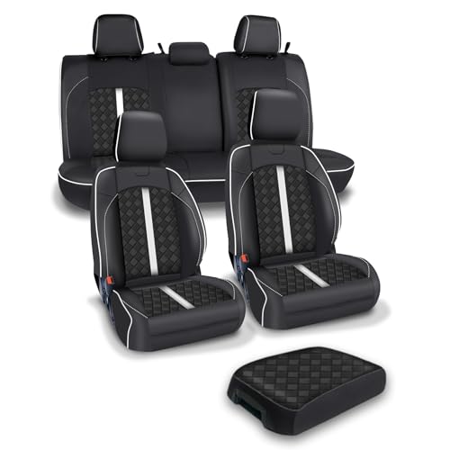 Image of Carlimeki Leather Seat Covers Custom Fit for Tacoma Gen 3rd (2016-2023) | For Double & Crew Cab only - Fits SR, SR5, Limited, TRD Pro, TRD Sport, TRD Off-Road, Trail Special Edition - Fully Covered