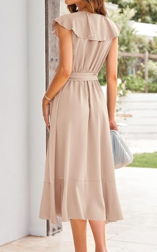 Image of PRETTYGARDEN Women's 2023 Summer Wrap Maxi Dress Casual Boho Deep V Neck Short Sleeve Ruffle Hem Split Beach Long Dresses