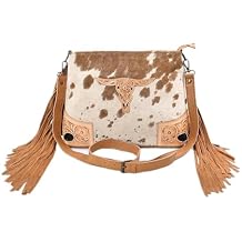 Merbaa Genuine Cowhide Leather Sling Bag for Women Western Crossbody Purse with Adjustable Wide Strap Handmade Shoulder Handbag for Travel Festival Everyday Use Cow Print