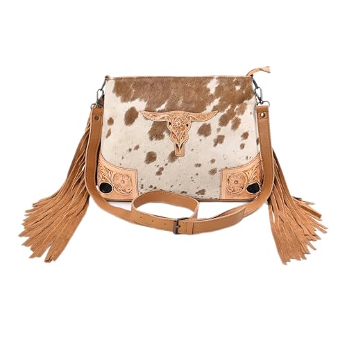 Merbaa Women Natural Cowhide Leather Ladies Leather Purse Handbag With Adjustable Detachable Strap, Tan, Mediu