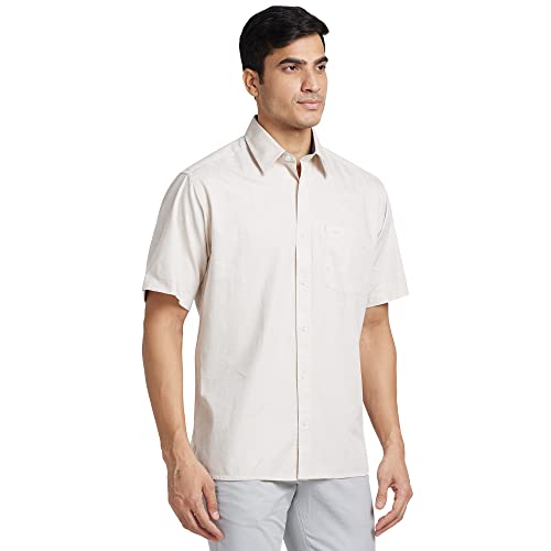 Image of Colorplus Men's Pure Cotton Solid Pattern Classic Fit Spread Collar Half Sleeve Casual Shirt